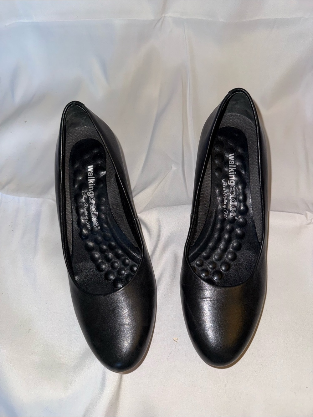 Walking Cradles Black Leather-Look Comfort Flats